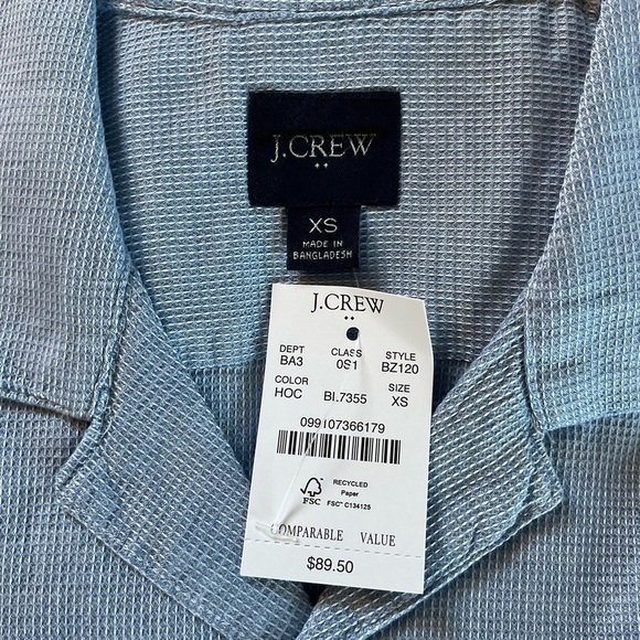 J.Crew Factory Short-sleeve textured dobby camp shirt Blue Men’s Size XS NWT - Picture 8 of 9
